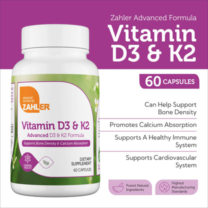 Zahler Vitamin D3 & K2 – Advanced D3 & K2 Formula for Bone Density & Calcium Absorption | 60 Capsules