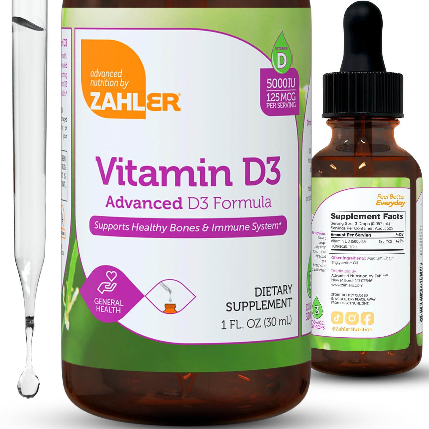 Zahler Liquid Vitamin D3 5000 IU - for Adults Bone & Immune Health - Vitamin D3 Supplements for Women & Men (1 fl oz)