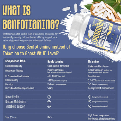 Zaigon Benfotiamine B1 600mg Liposomal | 120 Vegan Capsules | Energy & Nerve Support