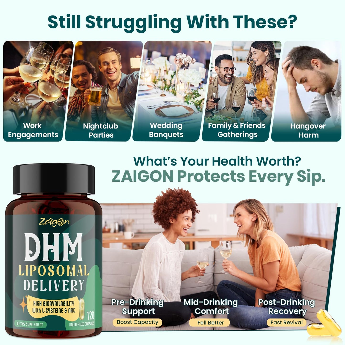 Zaigon Hangover DHM Supplements – Recovery & Liver Support, 240 Capsules