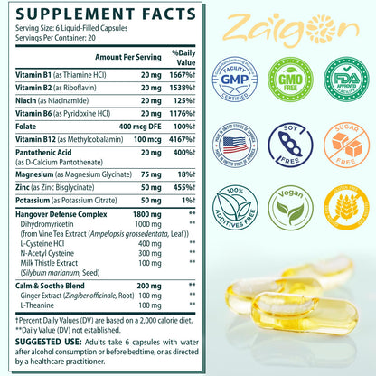 Zaigon Hangover DHM Supplements – Recovery & Liver Support, 240 Capsules