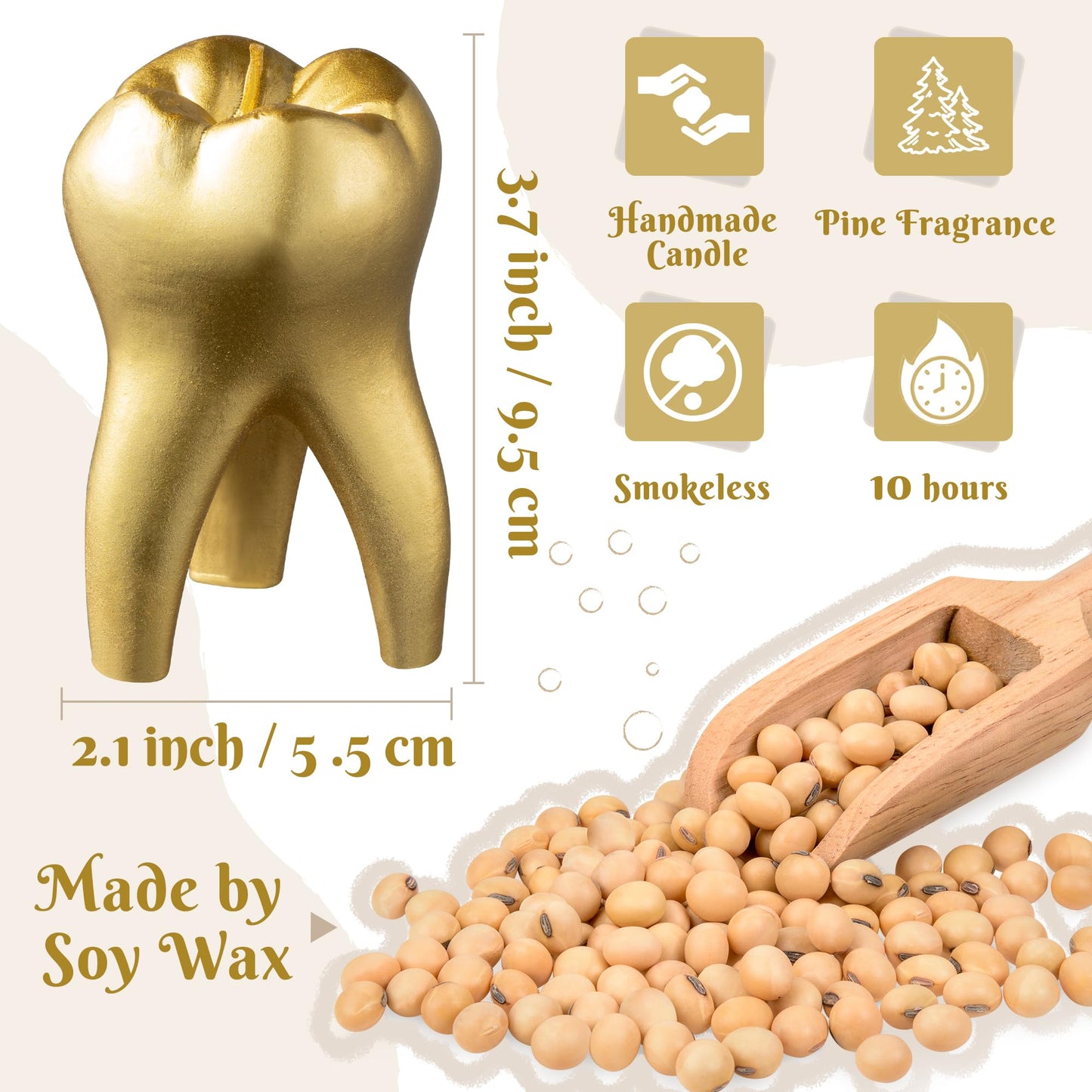 Zainpe Tooth Scented Candle - Gold Tooth Decor, Pine Fragrance, 3.7 x 2.1 in