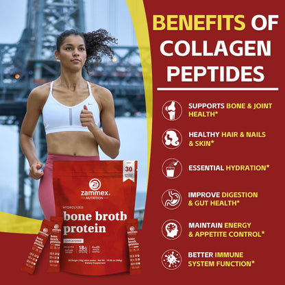 Zammex Bone Broth Packets – 20g Collagen Protein, 30 Travel Sticks, Gluten-Free, Keto & Paleo (15 Servings)