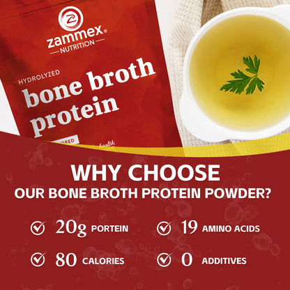 Zammex Bone Broth Packets – 20g Collagen Protein, 30 Travel Sticks, Gluten-Free, Keto & Paleo (15 Servings)