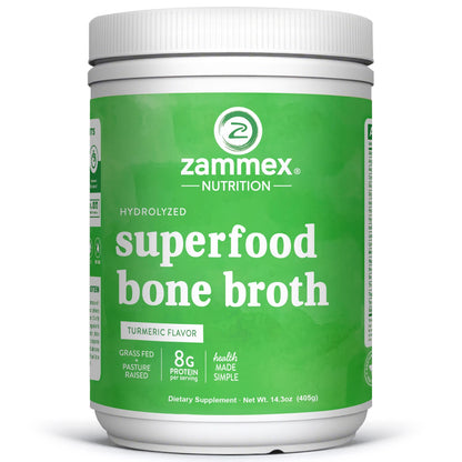 Zammex Bone Broth Plus Turmeric Protein Powder - 8g Hydrolyzed Protein, Non-GMO, 30 Servings