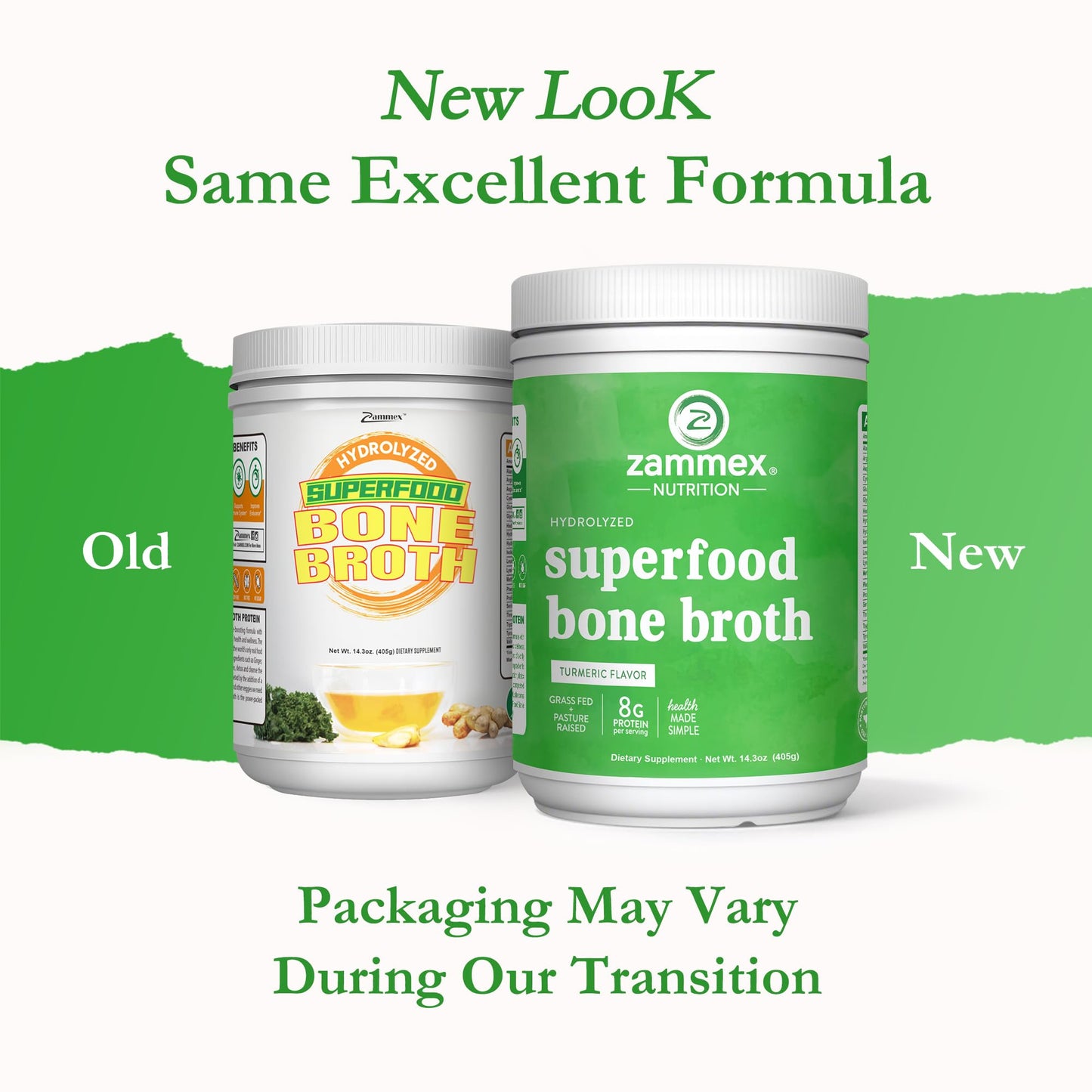 Zammex Bone Broth Plus Turmeric Protein Powder - 8g Hydrolyzed Protein, Non-GMO, 30 Servings