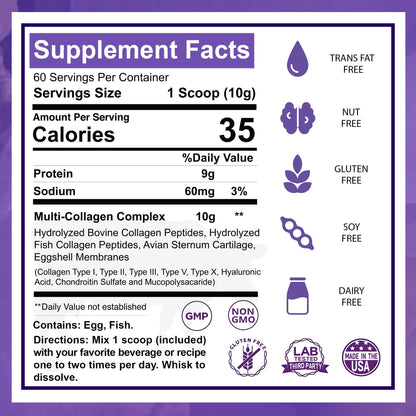 Zammex Multi Collagen Protein Powder – 60 Servings, Unflavored, 5 Types