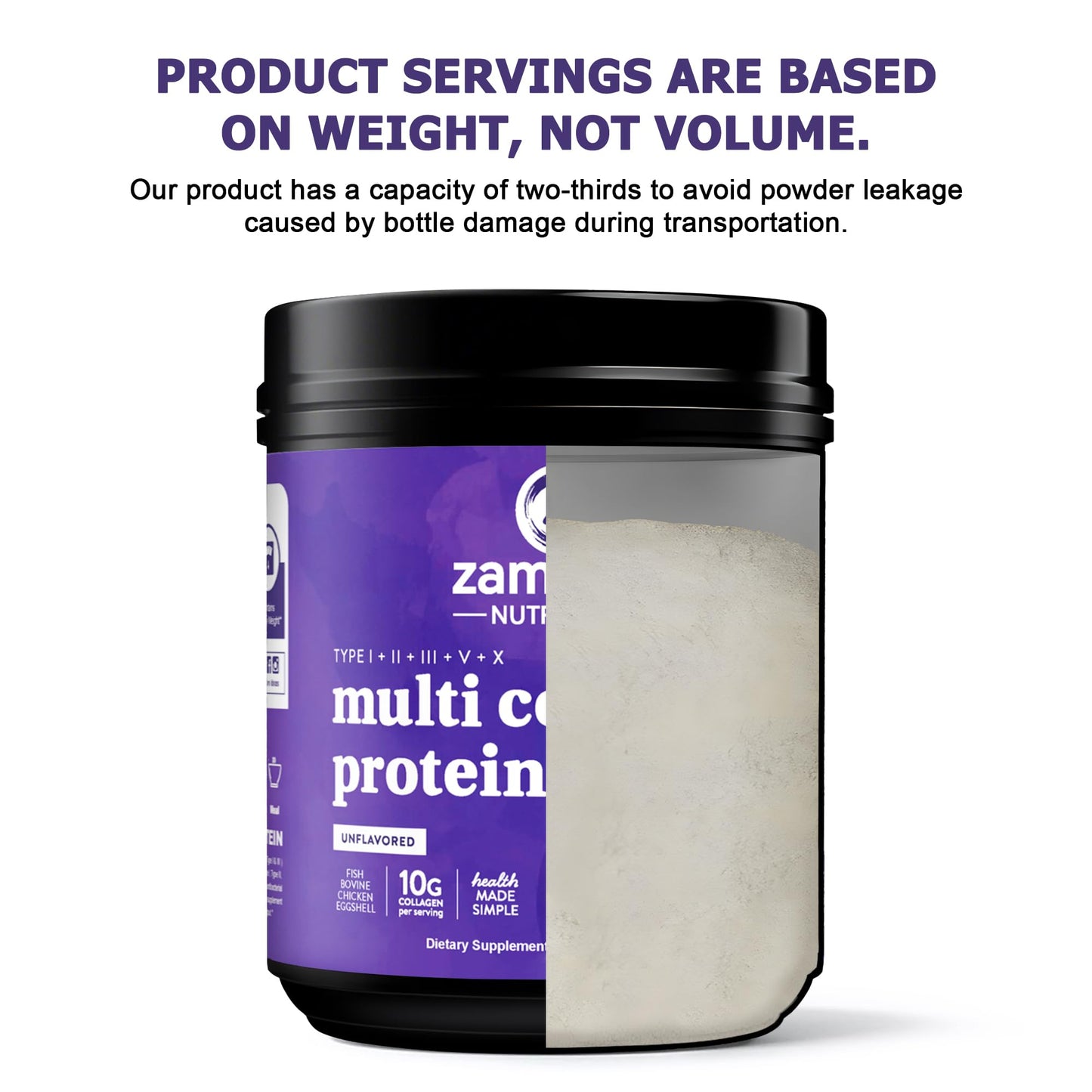 Zammex Multi Collagen Protein Powder – 60 Servings, Unflavored, 5 Types