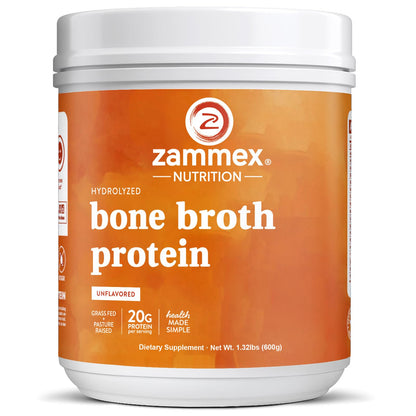 Zammex Pure Grass-Fed Beef Bone Broth Protein Powder – 20g Protein, Collagen, Non-GMO, Gluten Free