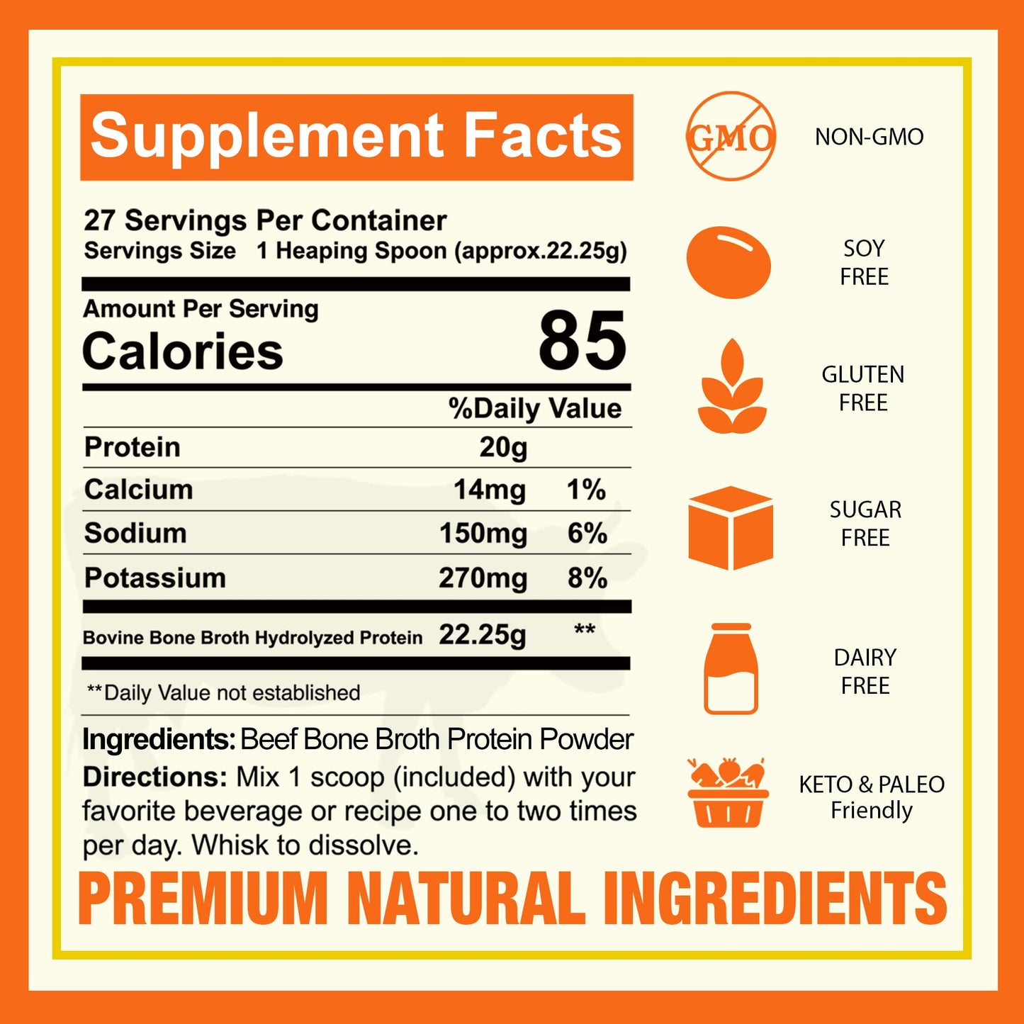 Zammex Pure Grass-Fed Beef Bone Broth Protein Powder – 20g Protein, Collagen, Non-GMO, Gluten Free