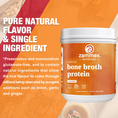 Zammex Pure Grass-Fed Beef Bone Broth Protein Powder – 20g Protein, Collagen, Non-GMO, Gluten Free