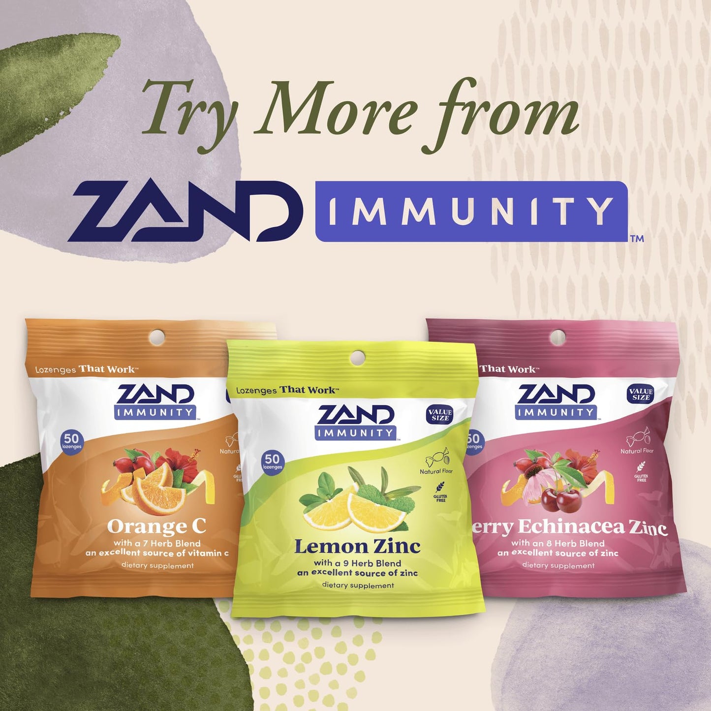 ZAND Immunity Cherry Echinacea Zinc Throat Lozenges 2 Pack - Immune Support, Zinc 5mg - Gluten Free, 50ct