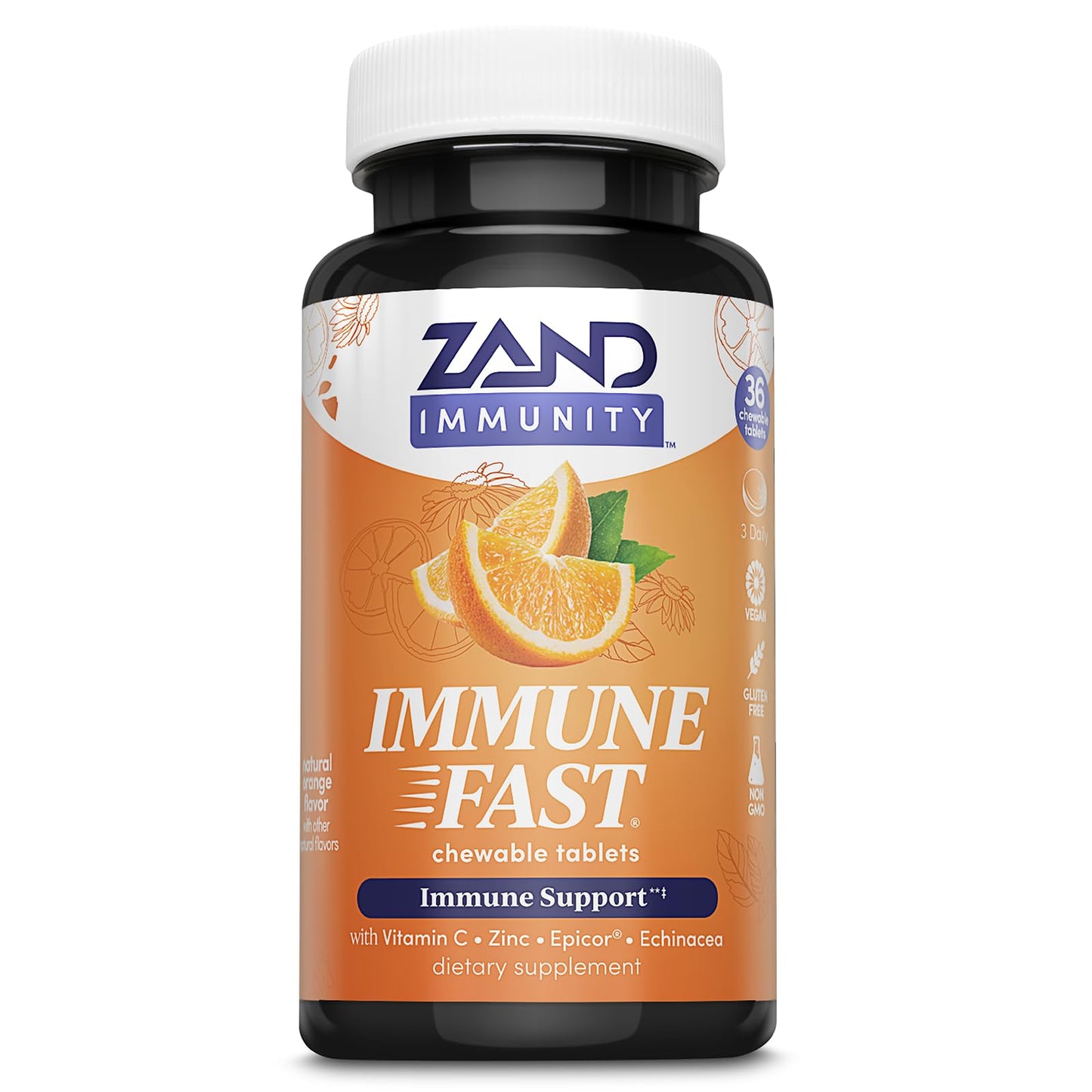 ZAND Immunity Immune Fast Zesty Orange Chewables – Immune Support w/EpiCor, Vitamin C 1000mg, Zinc, Echinacea