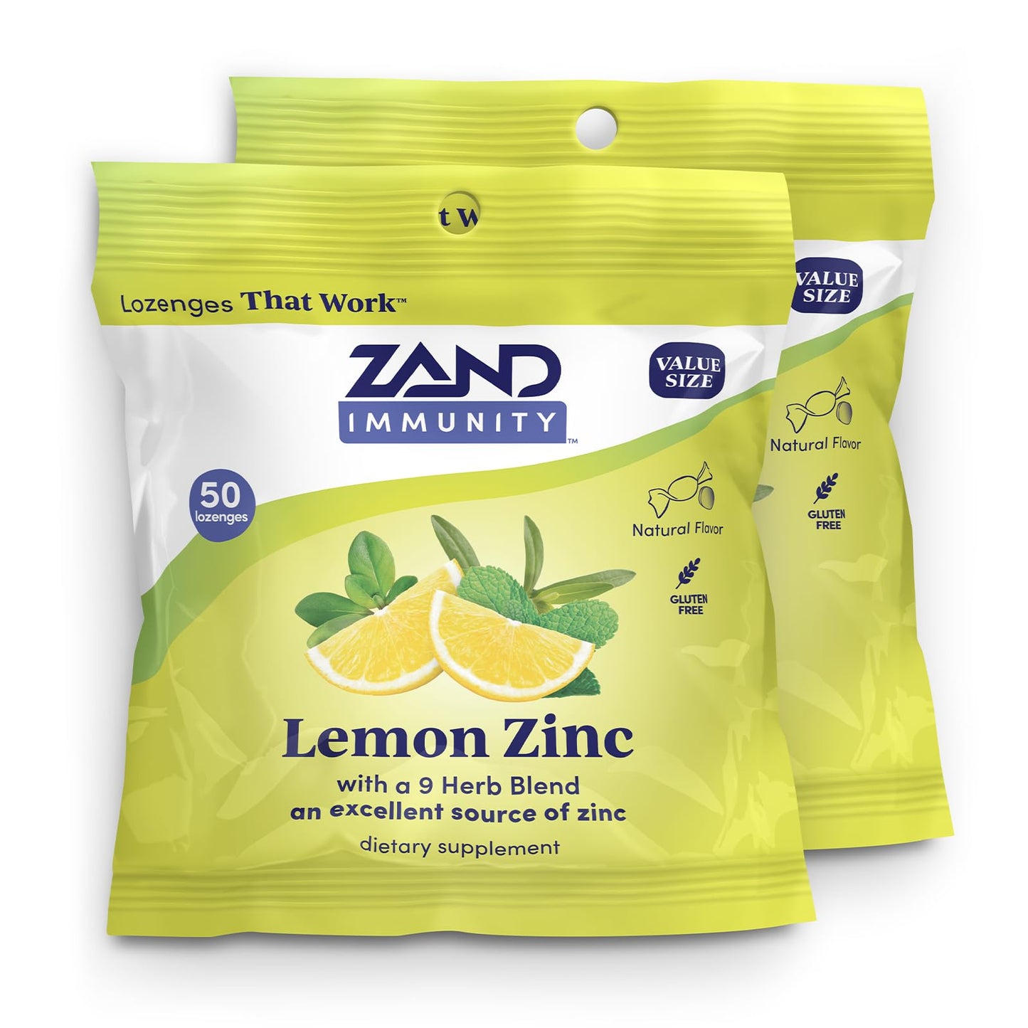 ZAND Immunity Lemon Zinc Throat Lozenges 2 Pack - Zinc 5mg, Immune Support