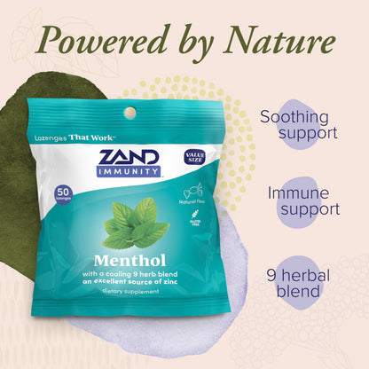ZAND Immunity Menthol Lozenges 2 Pack – Zinc 5mg, Vegan & Gluten Free, 50ct