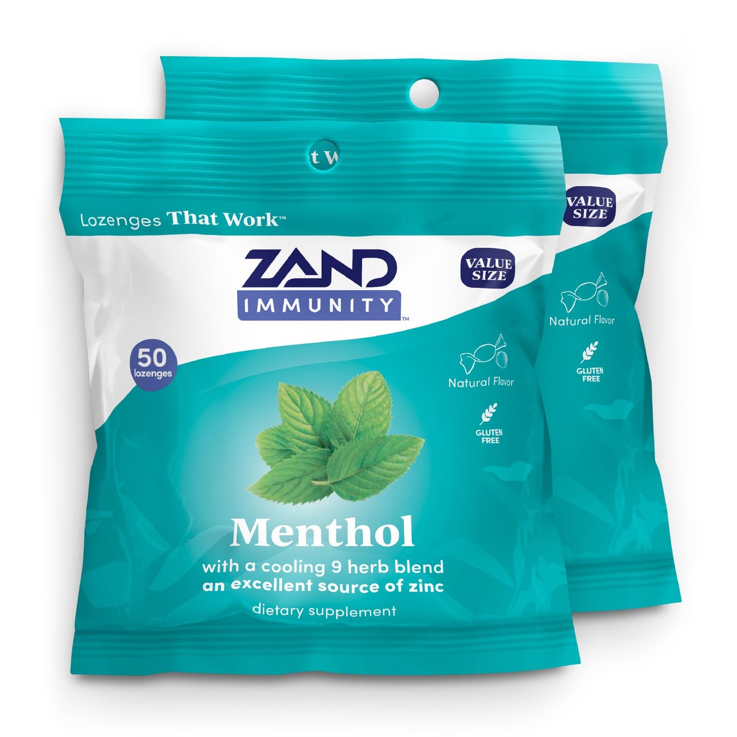 ZAND Immunity Menthol Lozenges 2 Pack – Zinc 5mg, Vegan & Gluten Free, 50ct