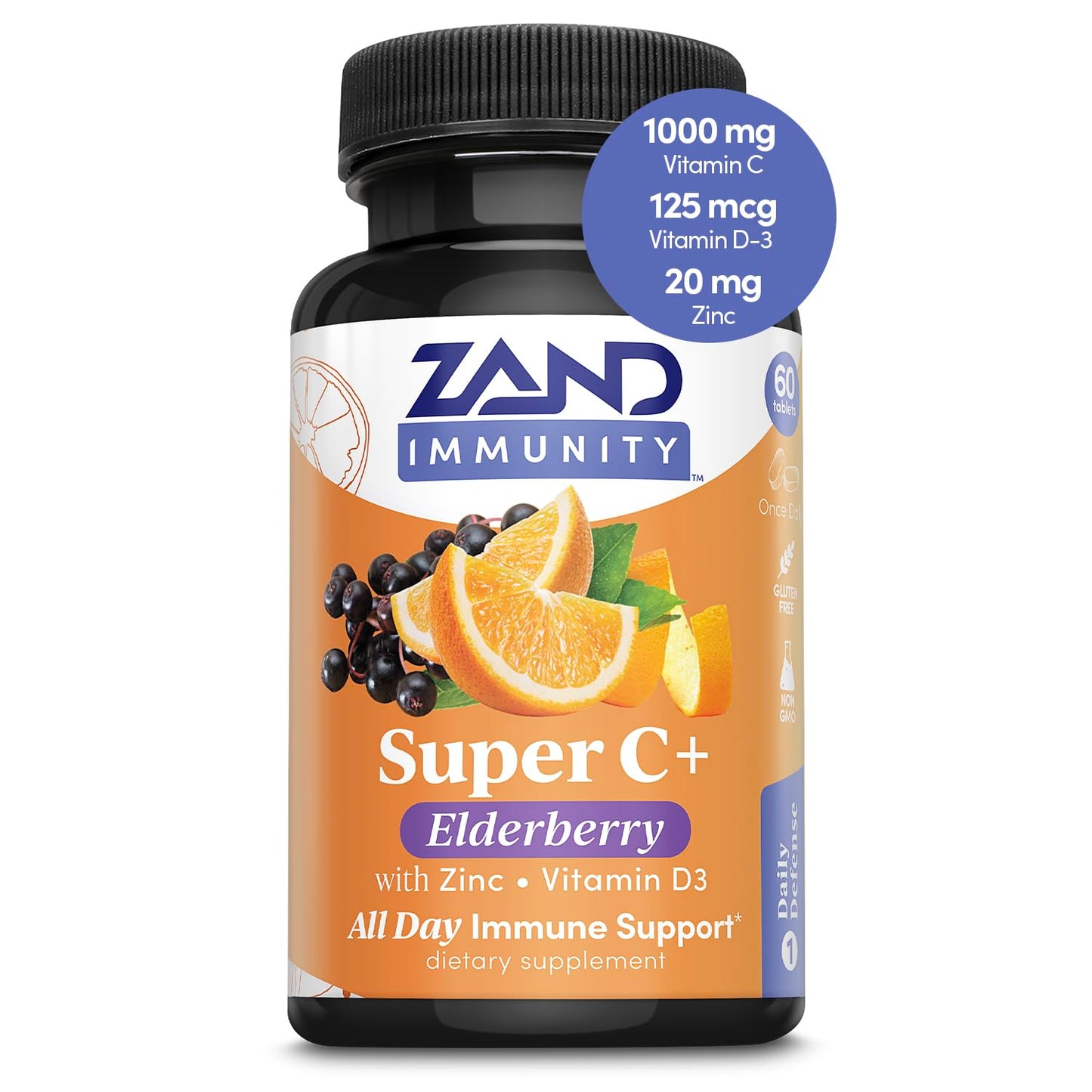 Zand Immunity Super C+ with Elderberry – 60 Tablets, All-Day Immune Support