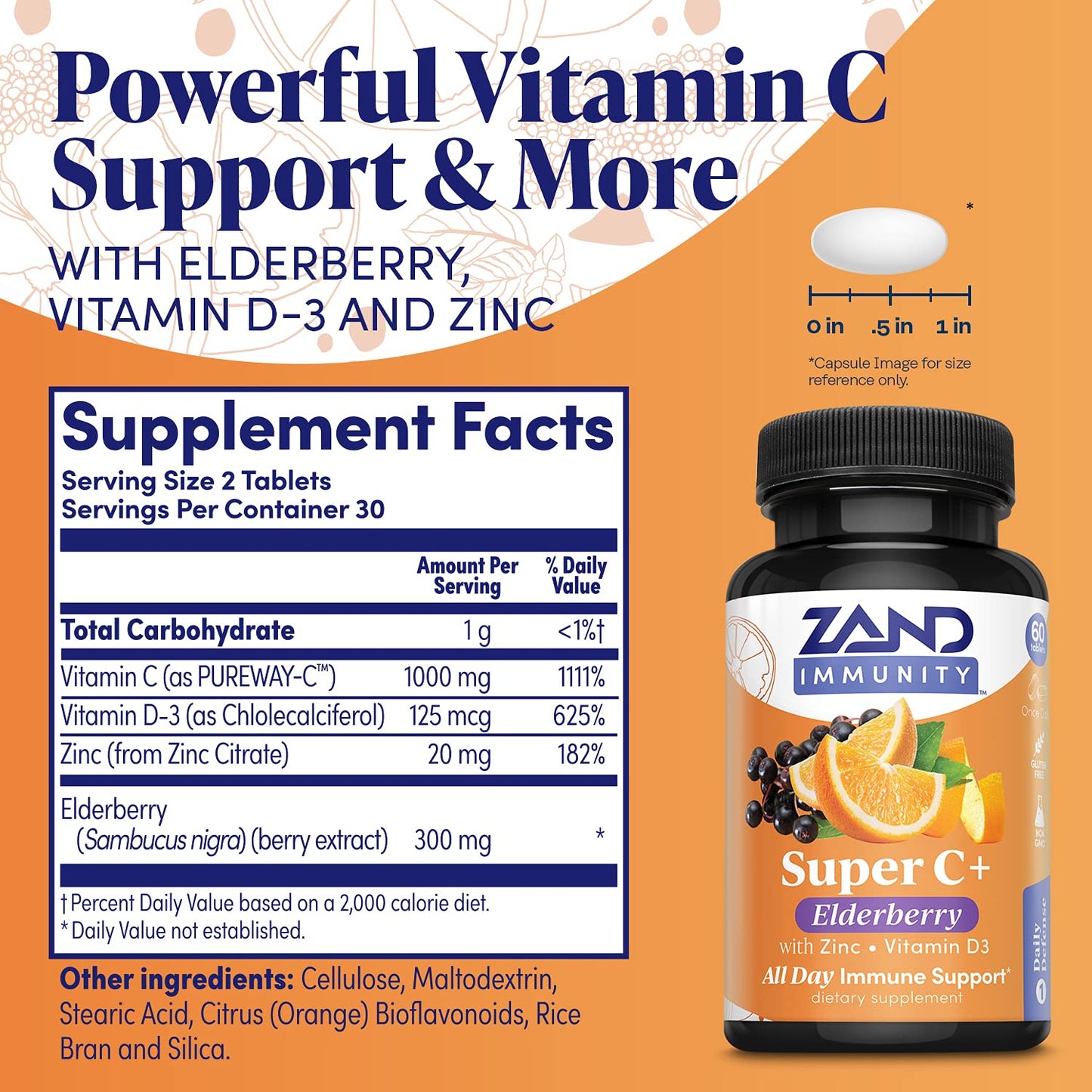 Zand Immunity Super C+ with Elderberry – 60 Tablets, All-Day Immune Support