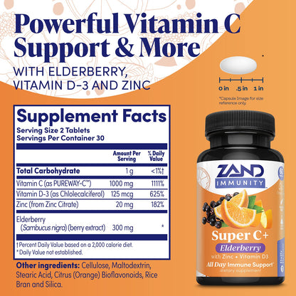 Zand Immunity Super C+ with Elderberry – 60 Tablets, All-Day Immune Support