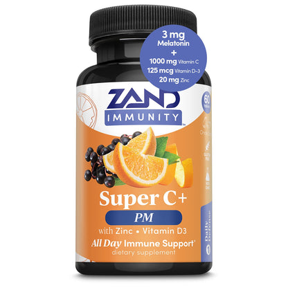 Zand Immunity Super C+ PM – Nighttime Immune Support with Melatonin, 1000mg PureWay-C, Zinc, D3 & Elderberry | 60 Tablets
