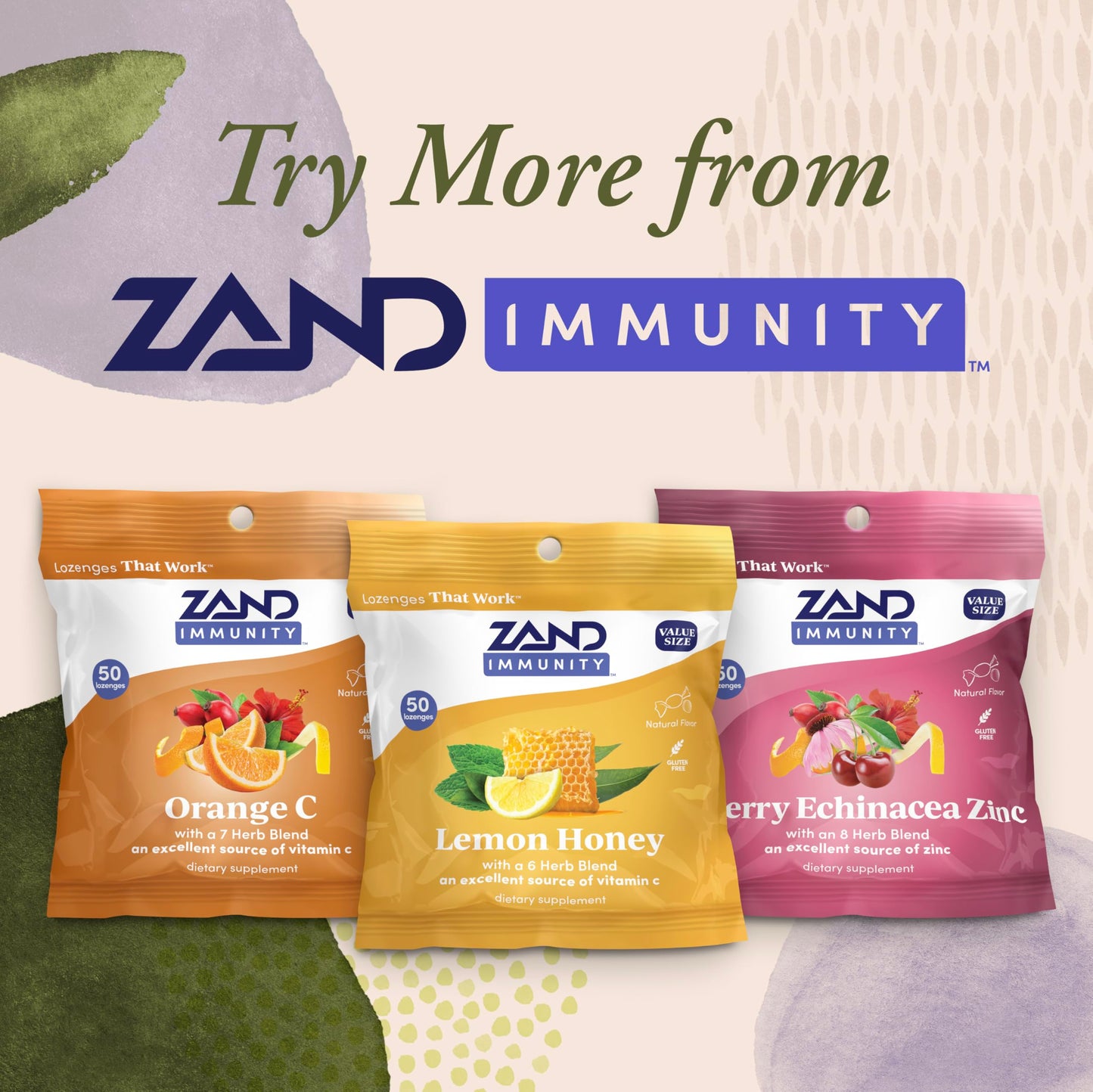 ZAND Immunity Variety 3 Pack: Lemon Zinc, Menthol & Cherry Echinacea Lozenges