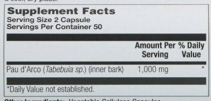 Zand Pau D'Arco Innerbark Capsules, 100 Count – Immune Support & Gut Health