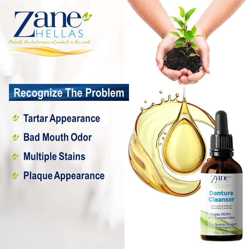 Zane Hellas Denture Cleaner with Oregano Oil | 100% Herbal, 1 oz