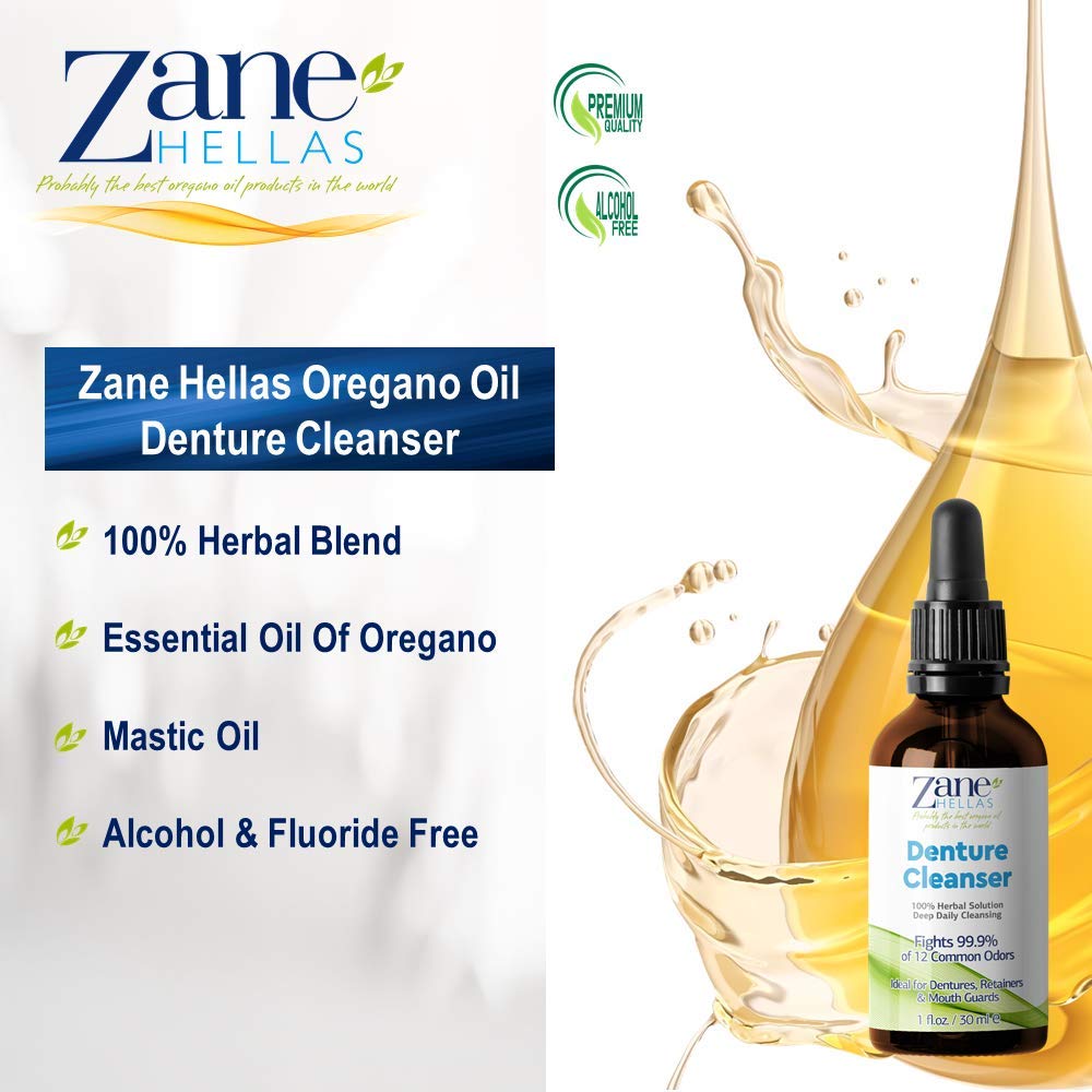Zane Hellas Denture Cleaner with Oregano Oil | 100% Herbal, 1 oz