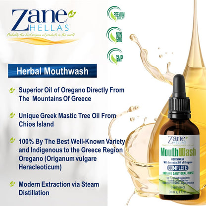 Zane Hellas MouthWash – Oregano Oil & Greek Mastic Herbal Rinse | Alcohol & Fluoride Free