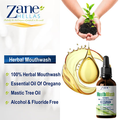 Zane Hellas MouthWash – Oregano Oil & Greek Mastic Herbal Rinse | Alcohol & Fluoride Free