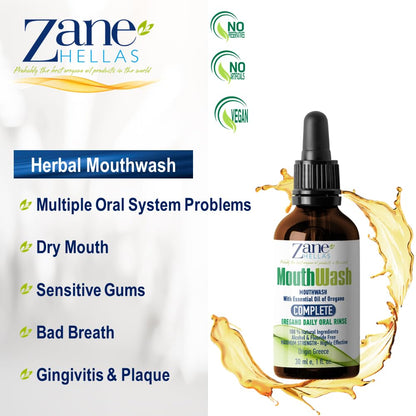 Zane Hellas MouthWash – Oregano Oil & Greek Mastic Herbal Rinse | Alcohol & Fluoride Free