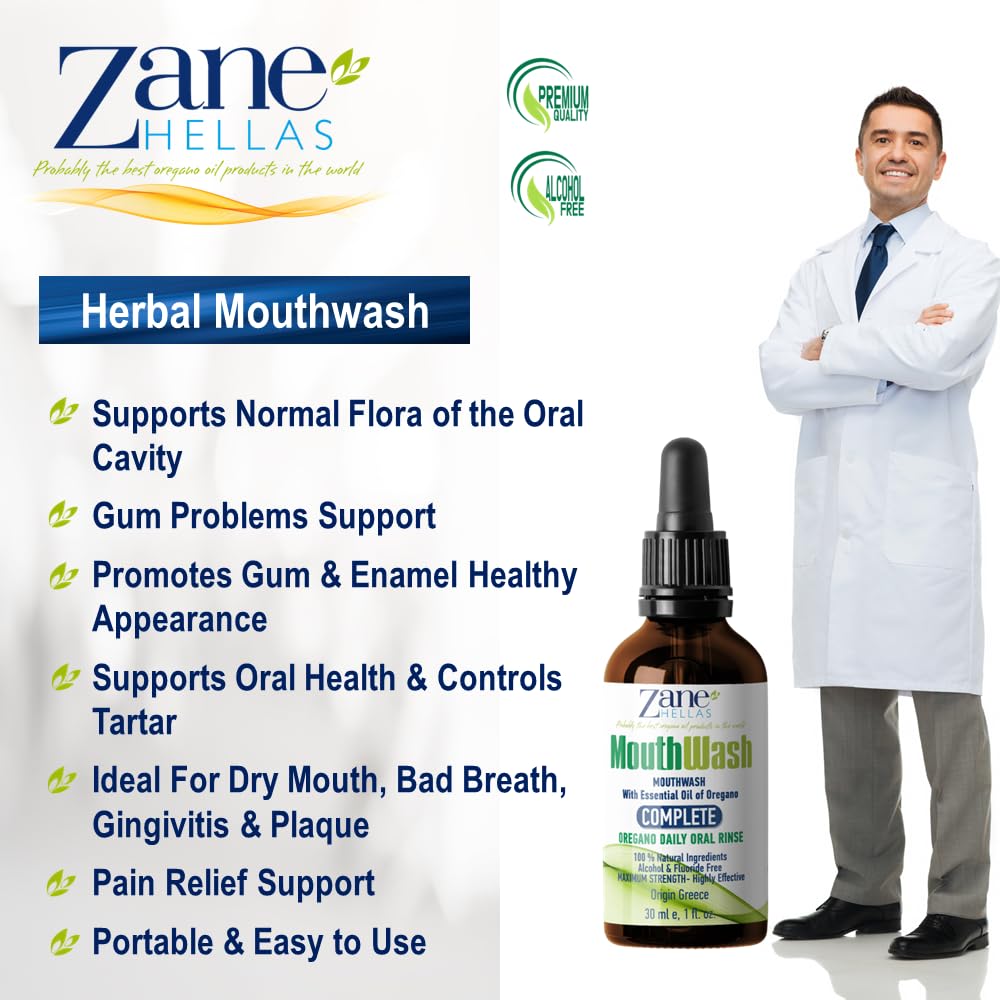 Zane Hellas MouthWash – Oregano Oil & Greek Mastic Herbal Rinse | Alcohol & Fluoride Free