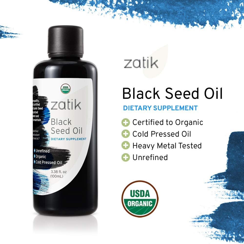 Zatik Naturals Black Cumin Seed Oil – Organic, Cold-Pressed, USDA Organic, 3.38 fl oz (100 mL)