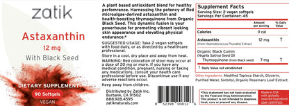 Zatik Naturals - Astaxanthin 12mg with Organic Black Seed | 90 Vegan Softgels