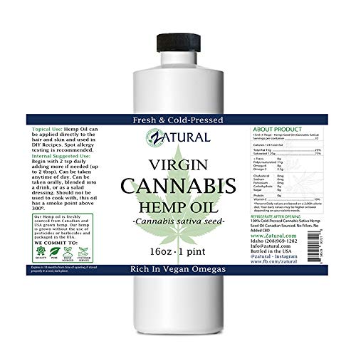 Zatural Hemp Oil 16 oz - Cold Pressed, 455,000mg, Omega 3 & 6, No Fillers | Therapeutic Grade