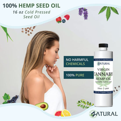 Zatural Hemp Oil 16 oz - Cold Pressed, 455,000mg, Omega 3 & 6, No Fillers | Therapeutic Grade
