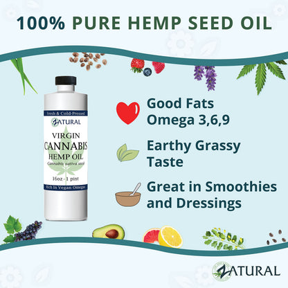 Zatural Hemp Oil 16 oz - Cold Pressed, 455,000mg, Omega 3 & 6, No Fillers | Therapeutic Grade