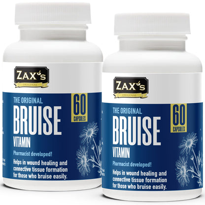 Zax's Original Bruise Vitamin 2-Pack – Pharmacist-Developed Bruising Supplements with Zinc, Vitamins C, D3, K | 120 Caps