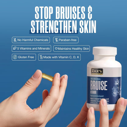 Zax's Original Bruise Vitamin 2-Pack – Pharmacist-Developed Bruising Supplements with Zinc, Vitamins C, D3, K | 120 Caps