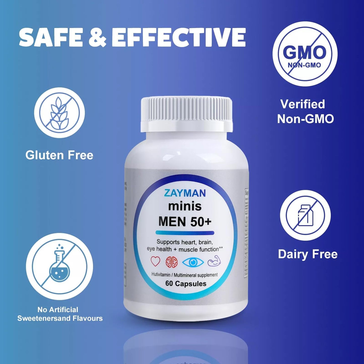 ZAYMAN Minis Multivitamin for Men 50+ | Vitamin D3, Zinc & B-Vitamins | 60 Capsules