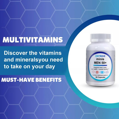 ZAYMAN Minis Multivitamin for Men 50+ | Vitamin D3, Zinc & B-Vitamins | 60 Capsules