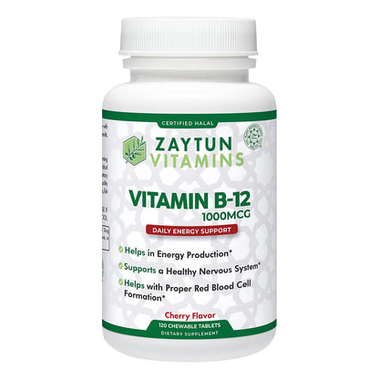 Zaytun Halal Vitamin B12 1000mcg – Energy & Nervous System Support | Vegan, Dairy-Free | 4 Months Supply | Made in USA