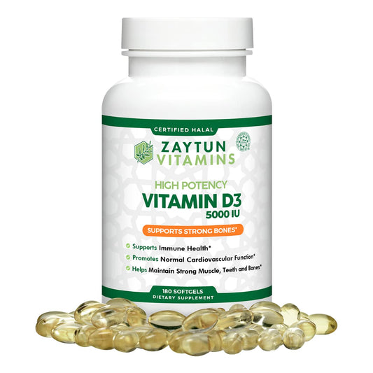 Zaytun Halal Vitamin D3 5000 IU – 180 Mini Softgels | Supports Bones & Immune Health | Made in USA BritishVita | Premium UK Vitamins & Wellness Supplements