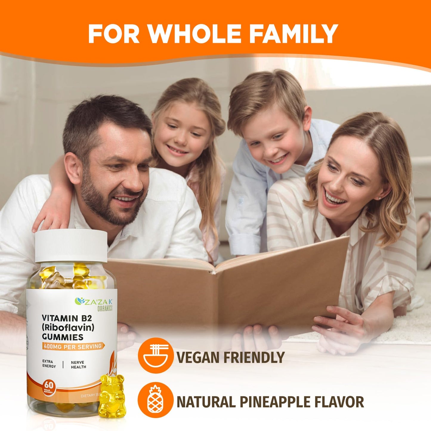ZA'ZA K ORGANICS Vitamin B2 Gummies - Riboflavin 400 mg (60 Gummies) | Vegan