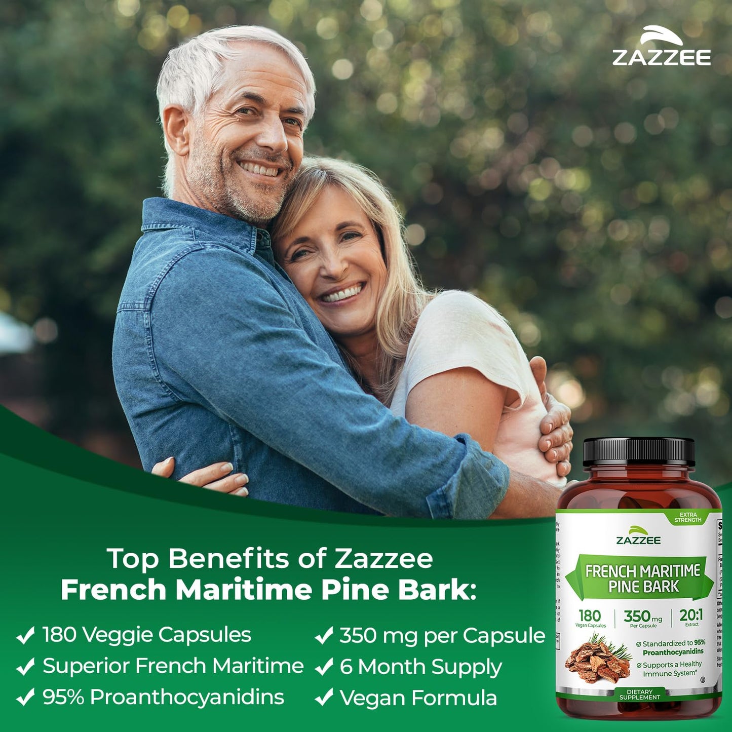 Zazzee Extra Strength French Maritime Pine Bark Extract 20:1 – 350 mg per Capsule, 180 Vegan Capsules