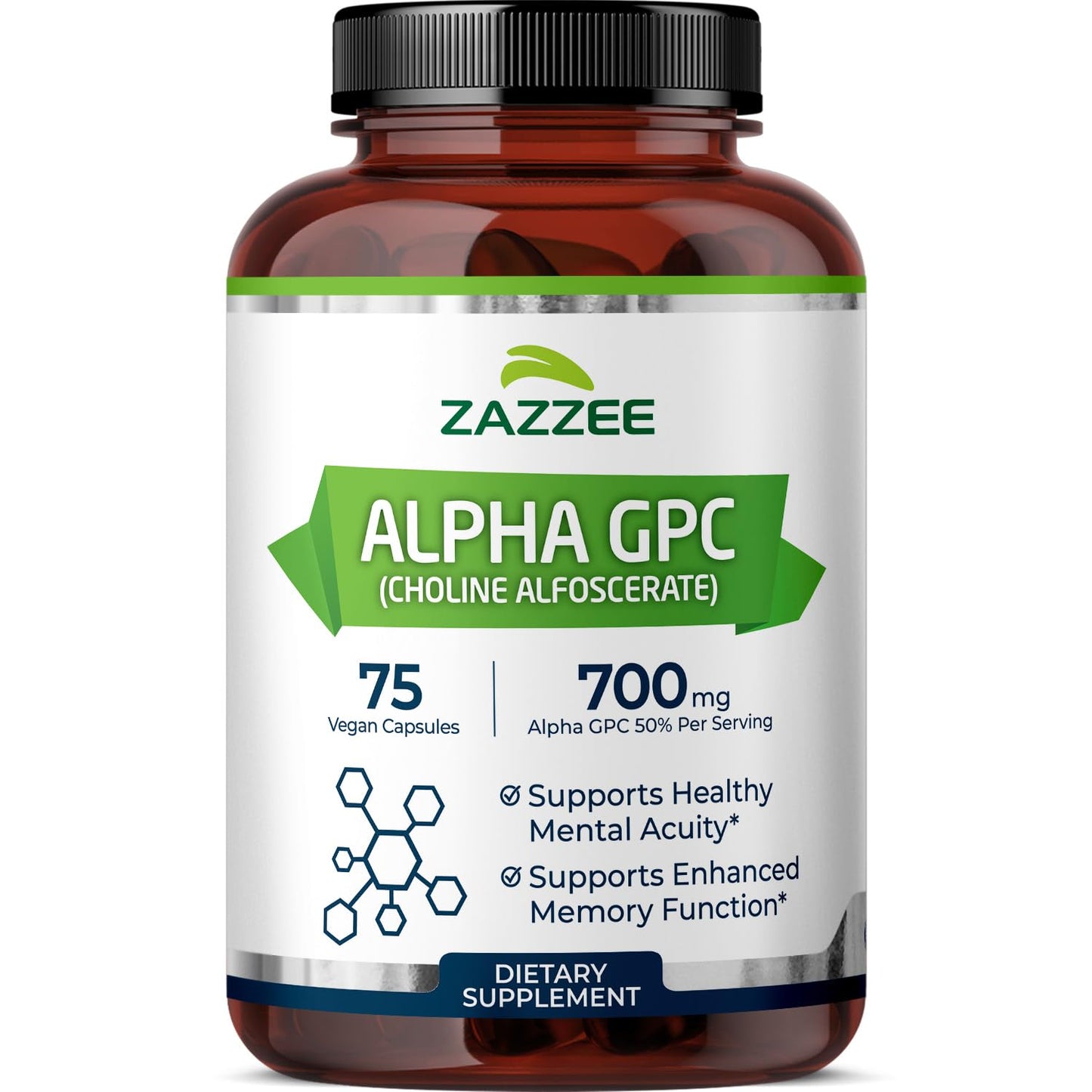 Zazzee Alpha GPC Choline 700 mg - 75 Vegan Capsules | Pharmaceutical Grade