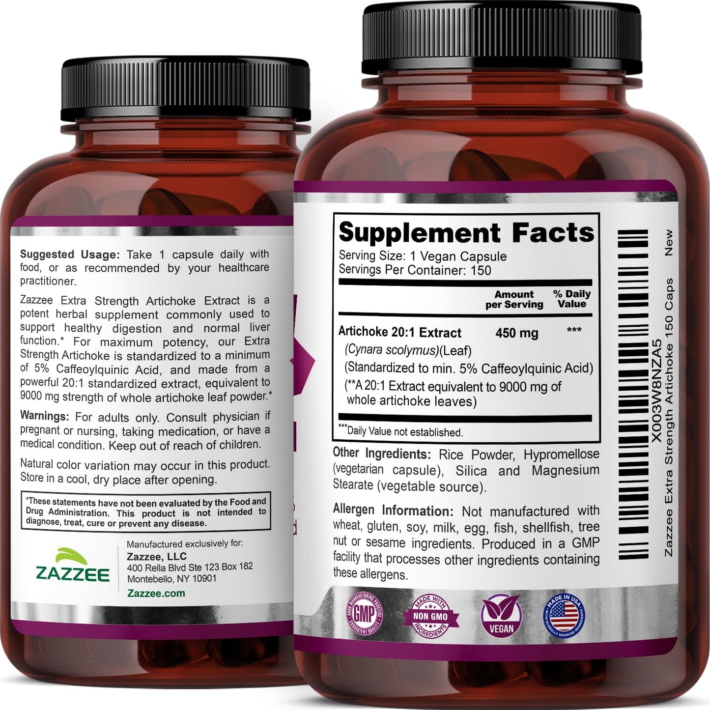 Zazzee Extra Strength Artichoke 20:1 Extract – 9000 mg per Capsule, 150 Vegan Capsules