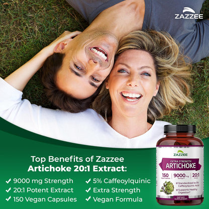 Zazzee Extra Strength Artichoke 20:1 Extract – 9000 mg per Capsule, 150 Vegan Capsules