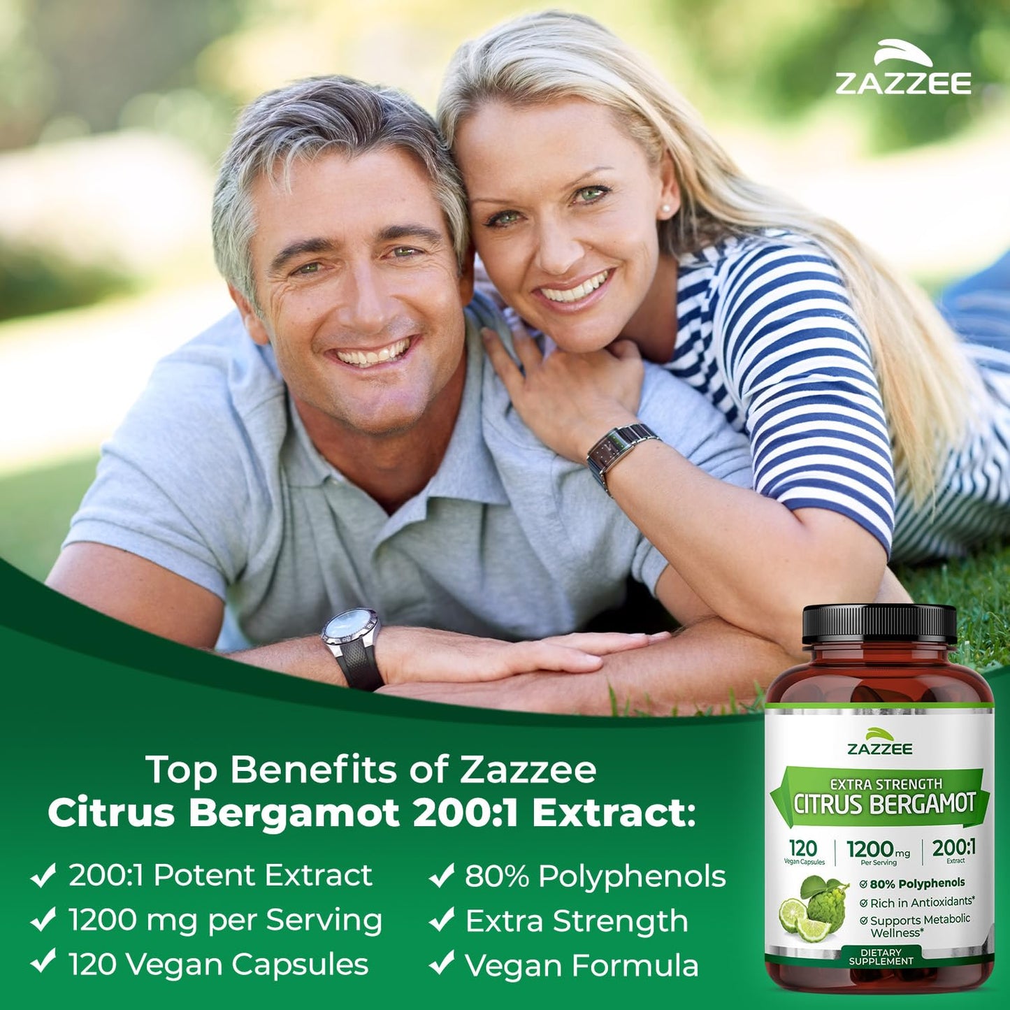 Zazzee Extra Strength Citrus Bergamot 200:1 Extract 1200 mg, 80% Polyphenols, 120 Vegan Capsules, Made in The USA