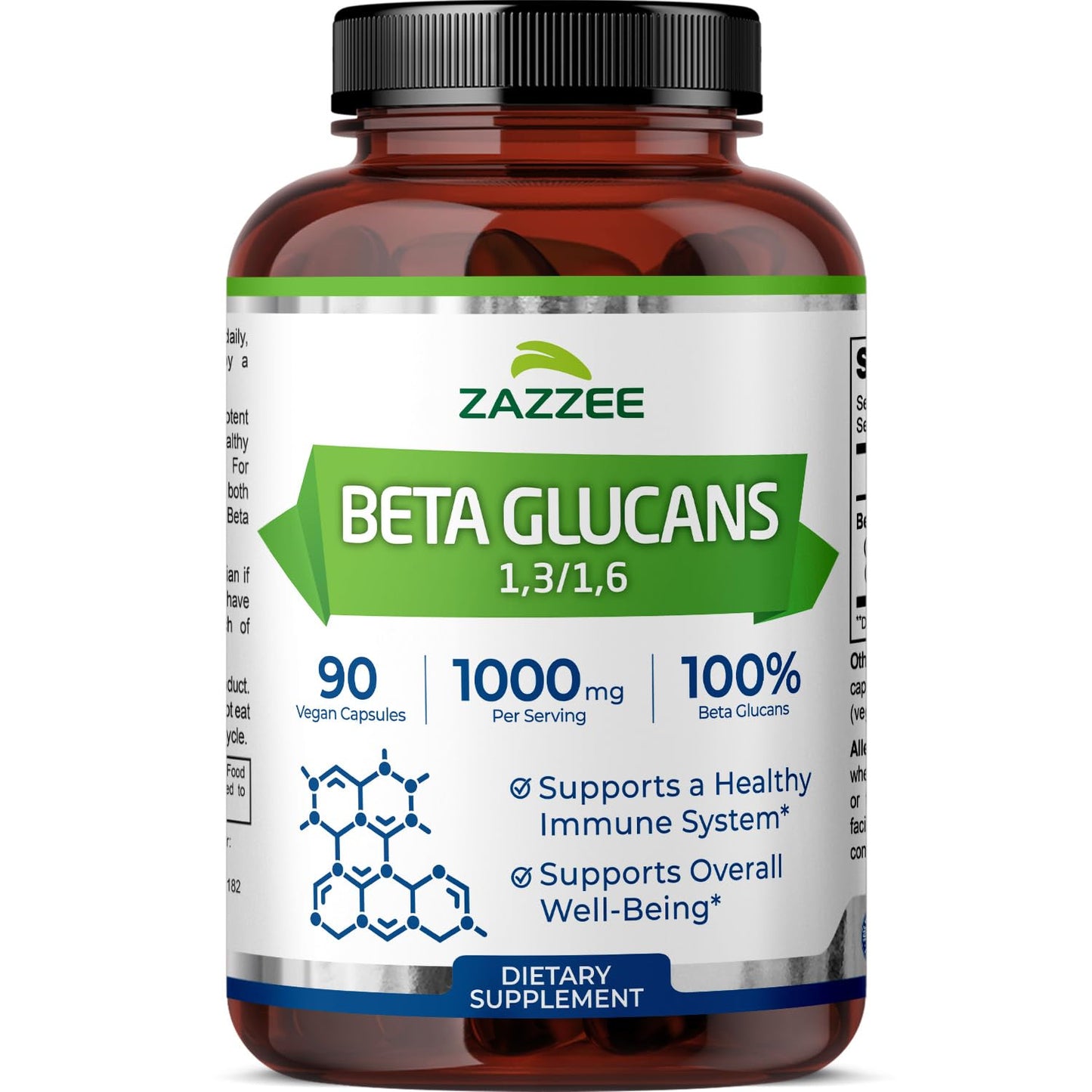 Zazzee Extra Strength Beta Glucans 1000 mg | 90 Vegan Capsules | Immune Support